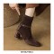 Round Toe Chunky Heels Leather Buckle Straps Boots with Side Zipper - Brown