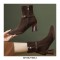 Round Toe Chunky Heels Leather Buckle Straps Boots with Side Zipper - Brown