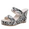 Peep Toe Platforms Snake Print Wedges Sandals - White