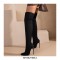 Pointed Toe Stiletto Heels Over the Knee Side Zipper Satin Boots  - Black