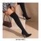 Pointed Toe Stiletto Heels Over the Knee Side Zipper Satin Boots  - Black