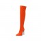 Pointed Toe Stiletto Heels Over the Knee Side Zipper Satin Boots  - Orange