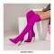 Pointed Toe Stiletto Heels Over the Knee Side Zipper Satin Boots  - Rosy Red