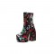 Round Toe Chunky Heels Buckle Straps Flowers Platforms Ankle Boots with Side Zipper - Black