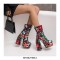 Round Toe Chunky Heels Buckle Straps Flowers Platforms Ankle Boots with Side Zipper - Black