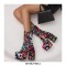 Round Toe Chunky Heels Buckle Straps Flowers Platforms Ankle Boots with Side Zipper - Black