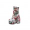 Round Toe Chunky Heels Buckle Straps Flowers Platforms Ankle Boots with Side Zipper - White