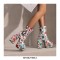 Round Toe Chunky Heels Buckle Straps Flowers Platforms Ankle Boots with Side Zipper - White