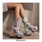Round Toe Chunky Heels Buckle Straps Flowers Platforms Ankle Boots with Side Zipper - White