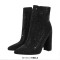 Pointed Toe Chunky Heels Rhinestones Zippers Ankle Highs Boots - Black Synthetic