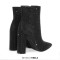 Pointed Toe Chunky Heels Rhinestones Zippers Ankle Highs Boots - Black Synthetic