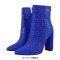 Pointed Toe Chunky Heels Rhinestones Zippers Ankle Highs Boots - Blue Synthetic