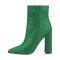 Pointed Toe Chunky Heels Rhinestones Zippers Ankle Highs Boots - Green Synthetic