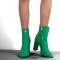 Pointed Toe Chunky Heels Rhinestones Zippers Ankle Highs Boots - Green Synthetic