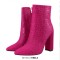 Pointed Toe Chunky Heels Rhinestones Zippers Ankle Highs Boots - Rose Synthetic