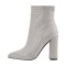 Pointed Toe Chunky Heels Rhinestones Zippers Ankle Highs Boots - Silver Synthetic