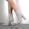 Pointed Toe Chunky Heels Rhinestones Zippers Ankle Highs Boots - Silver Synthetic