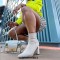 Pointed Toe Chunky Heels Rhinestones Zippers Ankle Highs Boots - Silver Synthetic