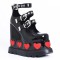 Round Toe Platforms Sweet Hearts Ankle Buckle Straps Mary Janes Wedges Pumps - Black