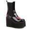 Round Toe Platforms Sweet Hearts Wedges Chelsea British Punk Patent Boots - Black