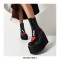 Round Toe Platforms Sweet Hearts Wedges Chelsea British Punk Patent Boots - Black