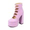 Round Toe Double Buckle Straps Back Zipper Chunky Heels Platforms Pumps - Pink Faux Leather