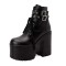 Round Toe Lace Up Double Straps Chunky Heels Platforms Zipper Ankle Highs Boots - Black Faux Leather