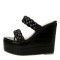 Peep Toe Platforms Crocodile Print Braid Strap Wedges Sandals Slippers - Black
