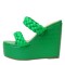 Peep Toe Platforms Crocodile Print Braid Strap Wedges Sandals Slippers - Green