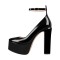 Round Toe Platforms Chunky Heels Ankle Buckle Straps Lolita Pumps - Black Patent