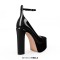 Round Toe Platforms Chunky Heels Ankle Buckle Straps Lolita Pumps - Black Patent