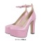 Round Toe Platforms Chunky Heels Ankle Buckle Straps Lolita Pumps - Pink Patent