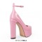 Round Toe Platforms Chunky Heels Ankle Buckle Straps Lolita Pumps - Pink Patent