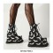 Round Toe Wedges Platforms Ankle Highs Lace Up Gothic Halloween Boots with Side Zipper - Black