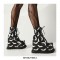 Round Toe Wedges Platforms Ankle Buckle Straps Lace Up Red Dragon Gothic Punks Boots - Black