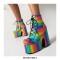 Round Toe Wedges Platforms Ankle Buckle Straps Lace Up Red Dragon Gothic Punks Boots - Black