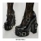 Round Toe Mary Janes Gothic Punk Chunky Heels Platforms Buckle Straps Rivet Pumps - Black