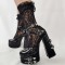 Round Toe Dorsay Gothic Punk Chunky Heels Platforms Ankle Buckle Straps Rivet Pumps - Black