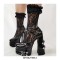 Round Toe Dorsay Gothic Punk Chunky Heels Platforms Ankle Buckle Straps Rivet Pumps - Black