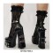 Round Toe Dorsay Gothic Punk Chunky Heels Platforms Ankle Buckle Straps Rivet Pumps - Black