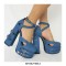 Round Toe Dorsay Gothic Punk Chunky Heels Platforms Ankle Buckle Straps Rivet Pumps - Blue