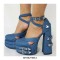 Round Toe Dorsay Gothic Punk Chunky Heels Platforms Ankle Buckle Straps Rivet Pumps - Blue
