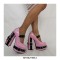 Round Toe Mary Janes Gothic Punk Chunky Heels Platforms Buckle Straps Rivet Pumps - Pink