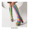 Round Toe Chunky Heels Platforms Knee Highs Gothic Rainbow Boots with Side Zipper - Multicolor