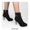 Round Toe Stiletto Heels Side Zipper Ankle Straps Boots - Black