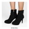 Round Toe Stiletto Heels Side Zipper Ankle Straps Boots - Black