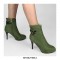 Round Toe Stiletto Heels Side Zipper Ankle Straps Boots - Army Green