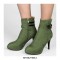 Round Toe Stiletto Heels Side Zipper Ankle Straps Boots - Army Green