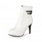 Round Toe Stiletto Heels Side Zipper Ankle Straps Boots - White