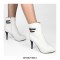 Round Toe Stiletto Heels Side Zipper Ankle Straps Boots - White